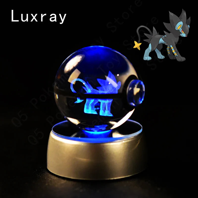 Pokemon 3D Crystal Ball Figurine — Pikachu, Gengar, Mew, Mewtwo Glass Statue with Lamp Base, Kids Birthday Gift