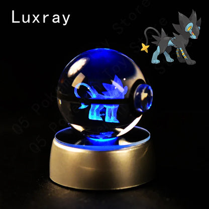 Pokemon 3D Crystal Ball Figurine — Pikachu, Gengar, Mew, Mewtwo Glass Statue with Lamp Base, Kids Birthday Gift