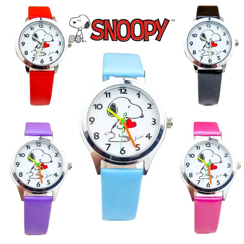 Cute Snoopy Kids Quartz Watch — Kawaii Anime Wristwatch with Colorful Luminous Hands, Fashionable Gift for Boys