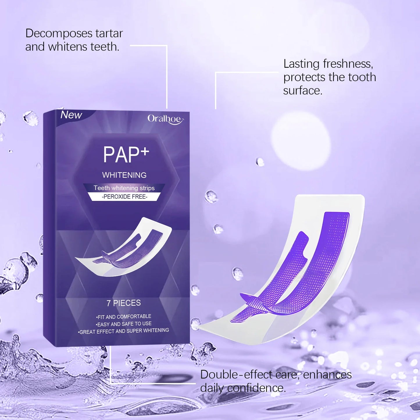 Purple Teeth Whitening Strips - Stain Removing Oral Care Strips for a Brighter Smile