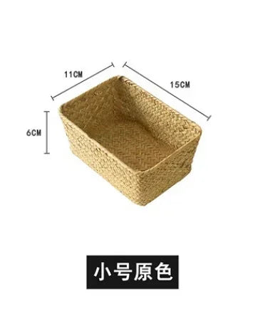 Handmade Seagrass Woven Storage Box with Lid - Seaweed Finishing Basket for Sundries, Bath Cosmetics, and Towels, Model MX01161829