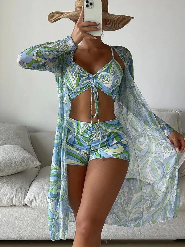 Women’s 3-Piece Push Up Bikini Set - Summer Print Sexy Swimsuit & Beachwear Bathing Suit