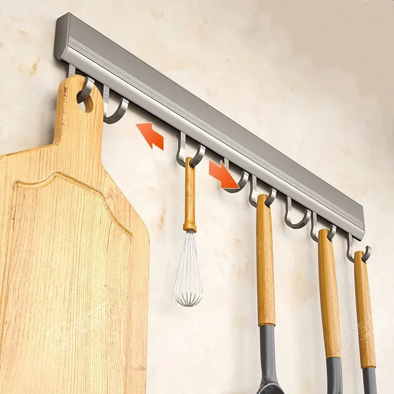 Wall Mounted Hooks Rack | Punch-Free Kitchen Utensils Storage Row Hook Holder | Multi-Purpose Bathroom Robe Towel Coat Hangers