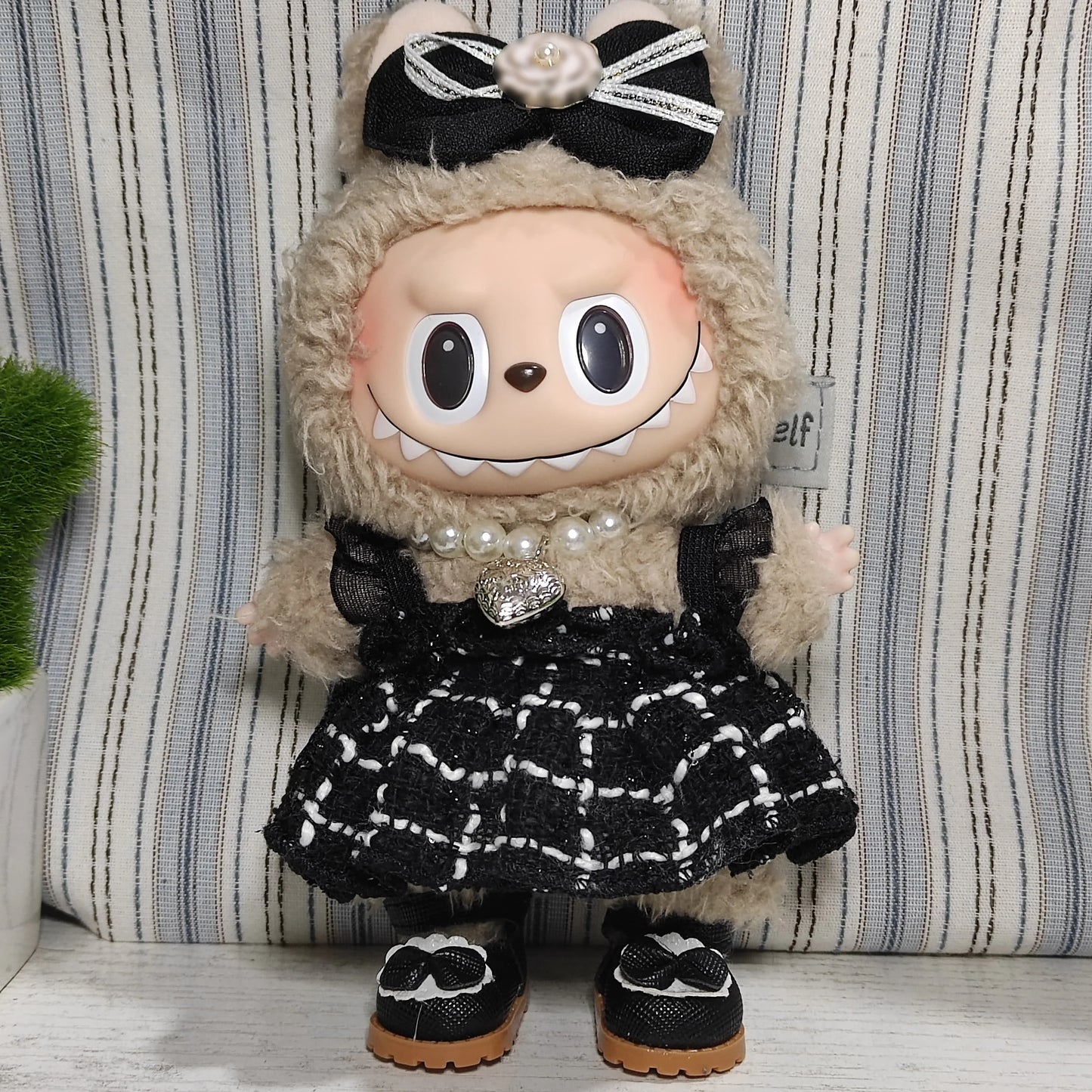 Labubu Doll Clothes Outfit — Black & White Plaid Dress Set | Mini Doll Clothing Accessories | DIY Girl Gift