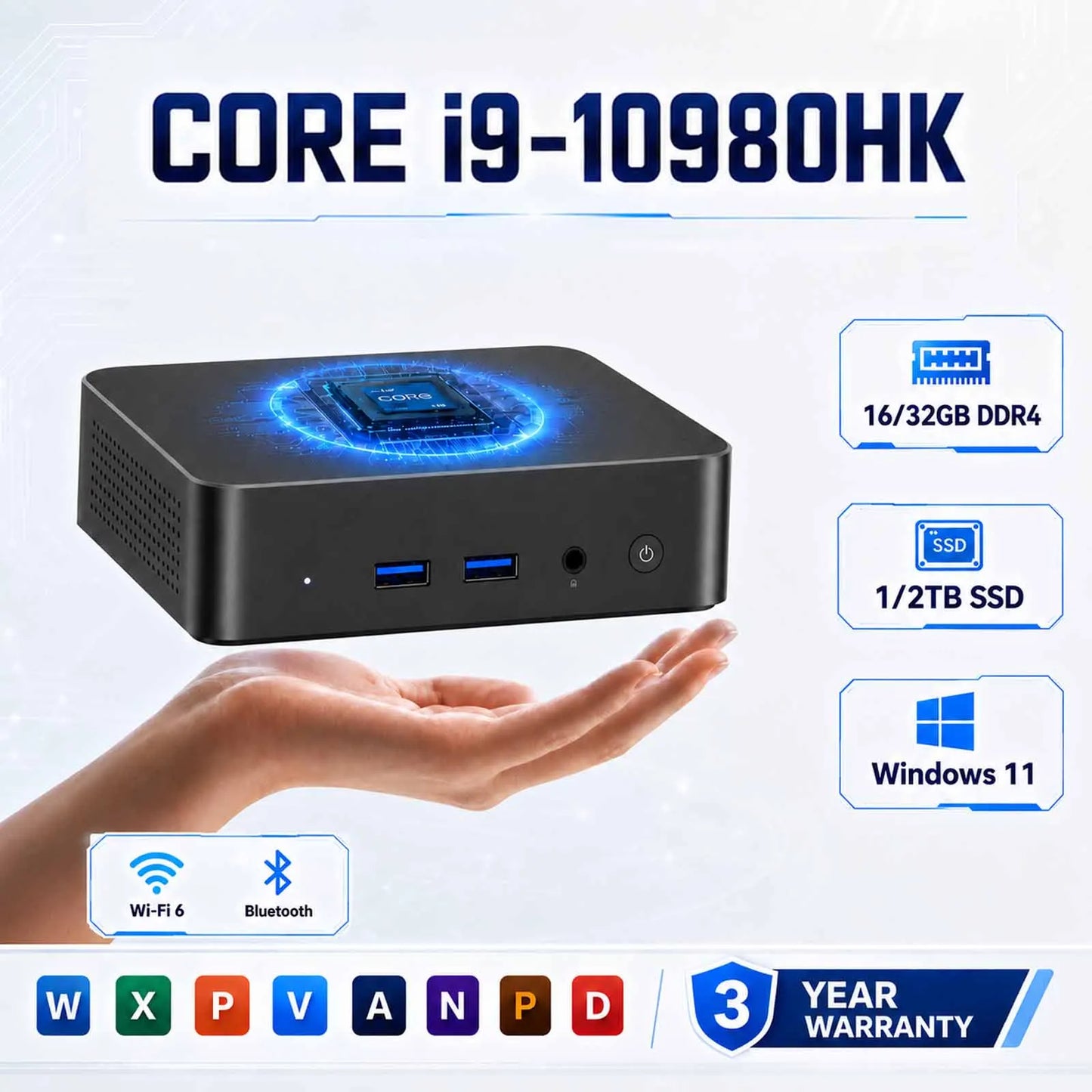 Mini PC Intel Core i9 Windows 11 Desktop - 16GB RAM 1TB SSD WiFi 6 4K for Home & Office