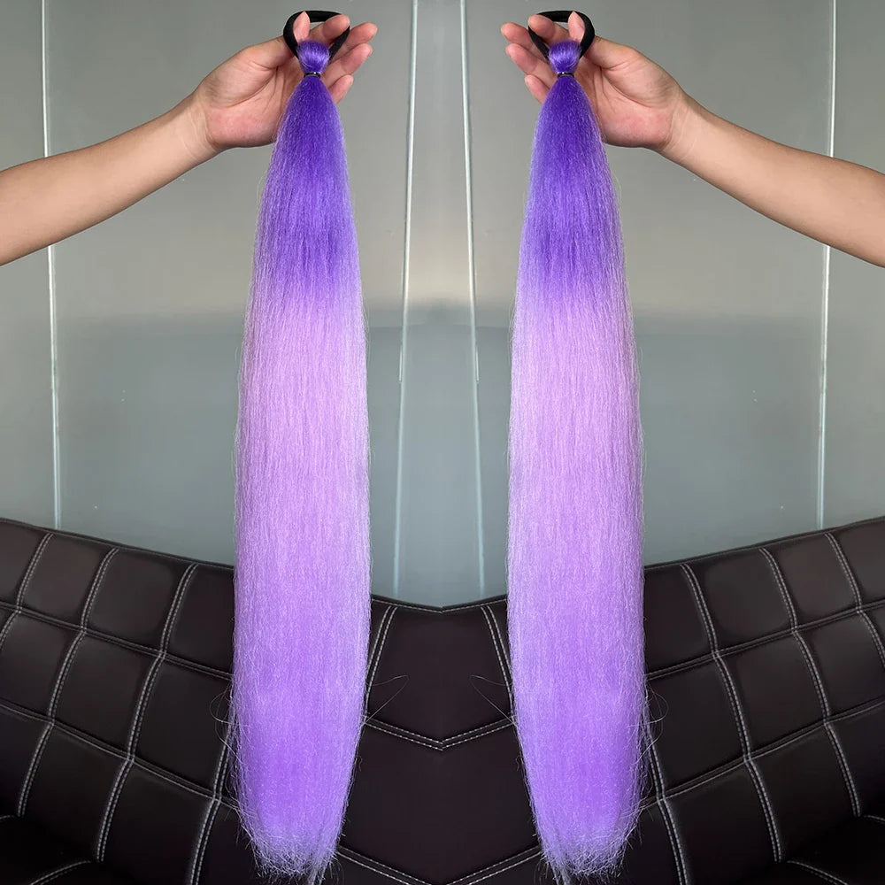 Synthetic Colorful Ponytail Extensions – Long Straight Braided Hairpieces with Rubber Band for Women