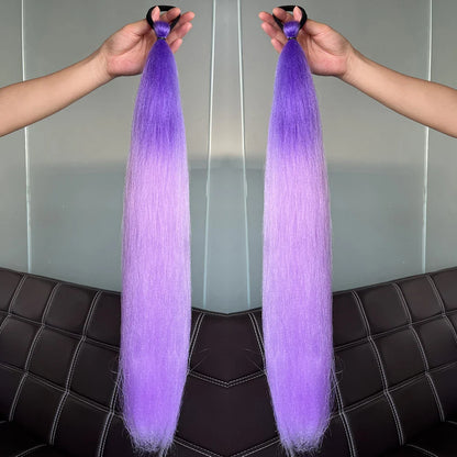 2PCS Synthetic Straight Ponytail Hair Extensions – Colorful Braiding with Elastic Hair Tie for Women