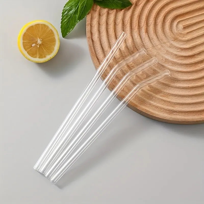 5-Piece Set: Heat Resistant Glass Straws with Cleaning Brush - Reusable & Perfect for Smoothies, Milkshakes, Tea, Juice