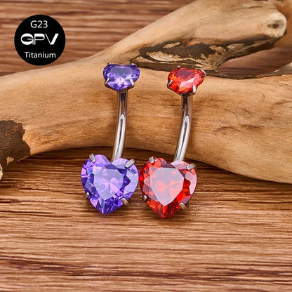 G23 Titanium Double-Head Navel Ring - Fashionable Love Design Belly Button Jewelry