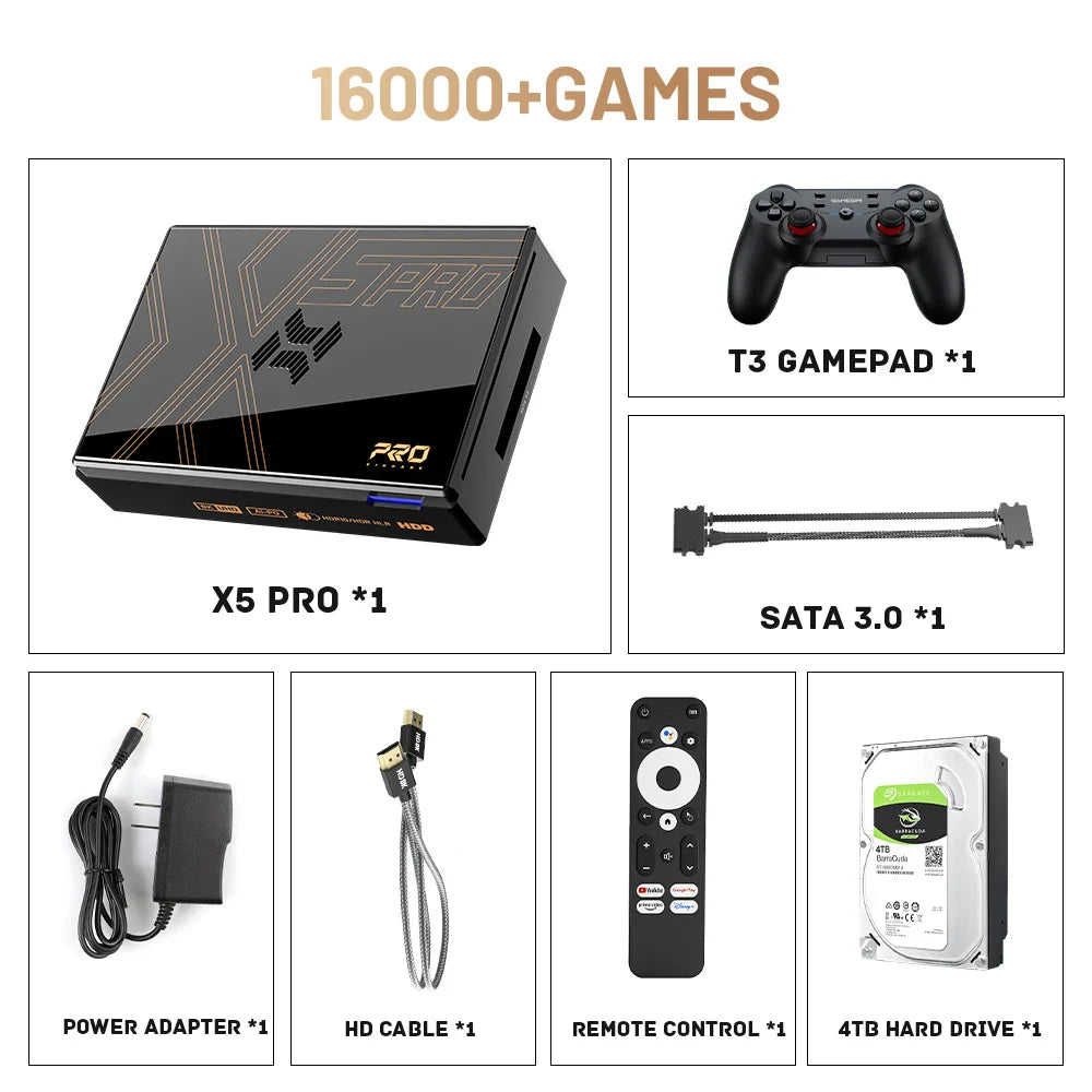 Kinhank Super Console X5 Pro – Retro Game Console with 16,000 Games for PS2/PS1/SS/DC/N64, 4TB HDD, Plug & Play Game Player