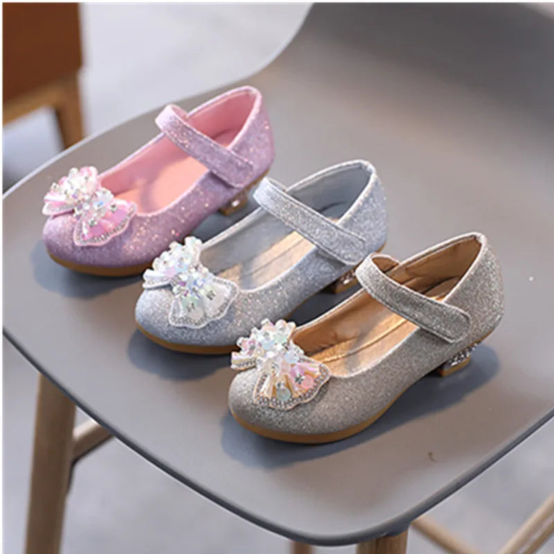Children's Princess Dress Shoes - Leather Bowtie High Heels for Girls' Parties & Casual Wear