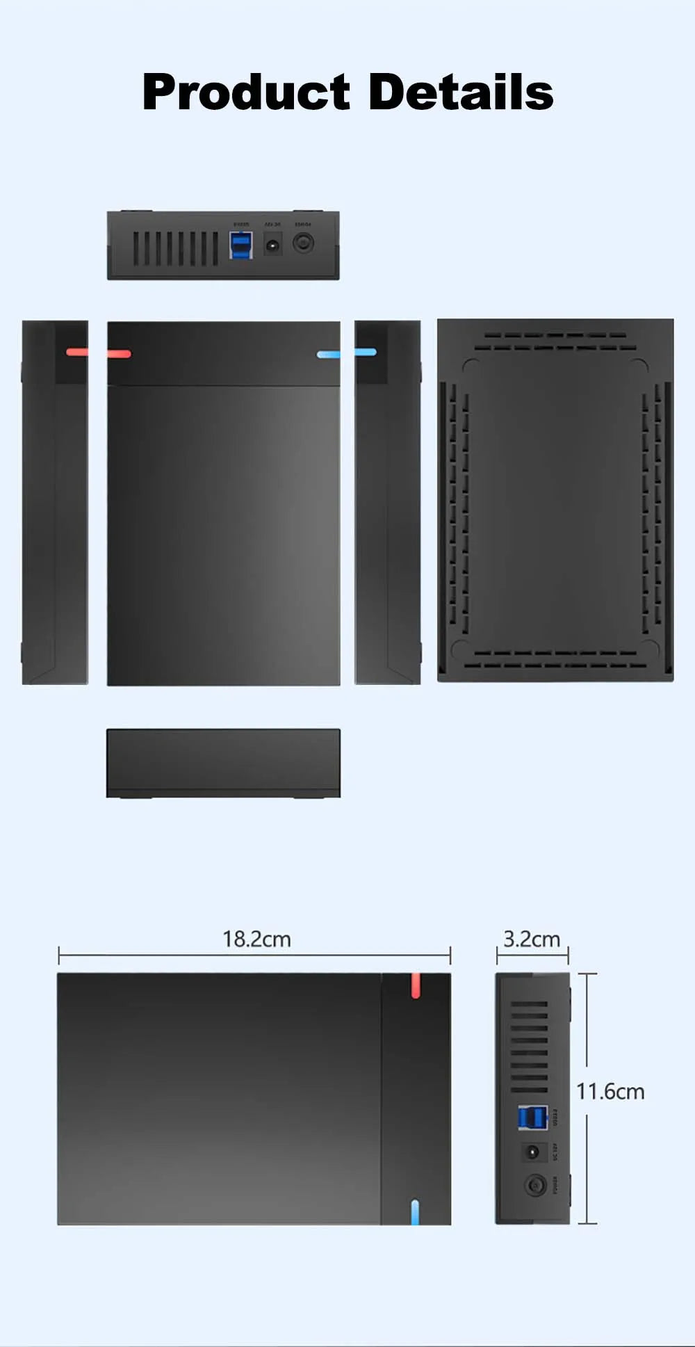 3.5 Inch USB 3.0 to SATA External Hard Drive Enclosure Case for SSD/HDD up to 10TB – PC & Laptop Compatible