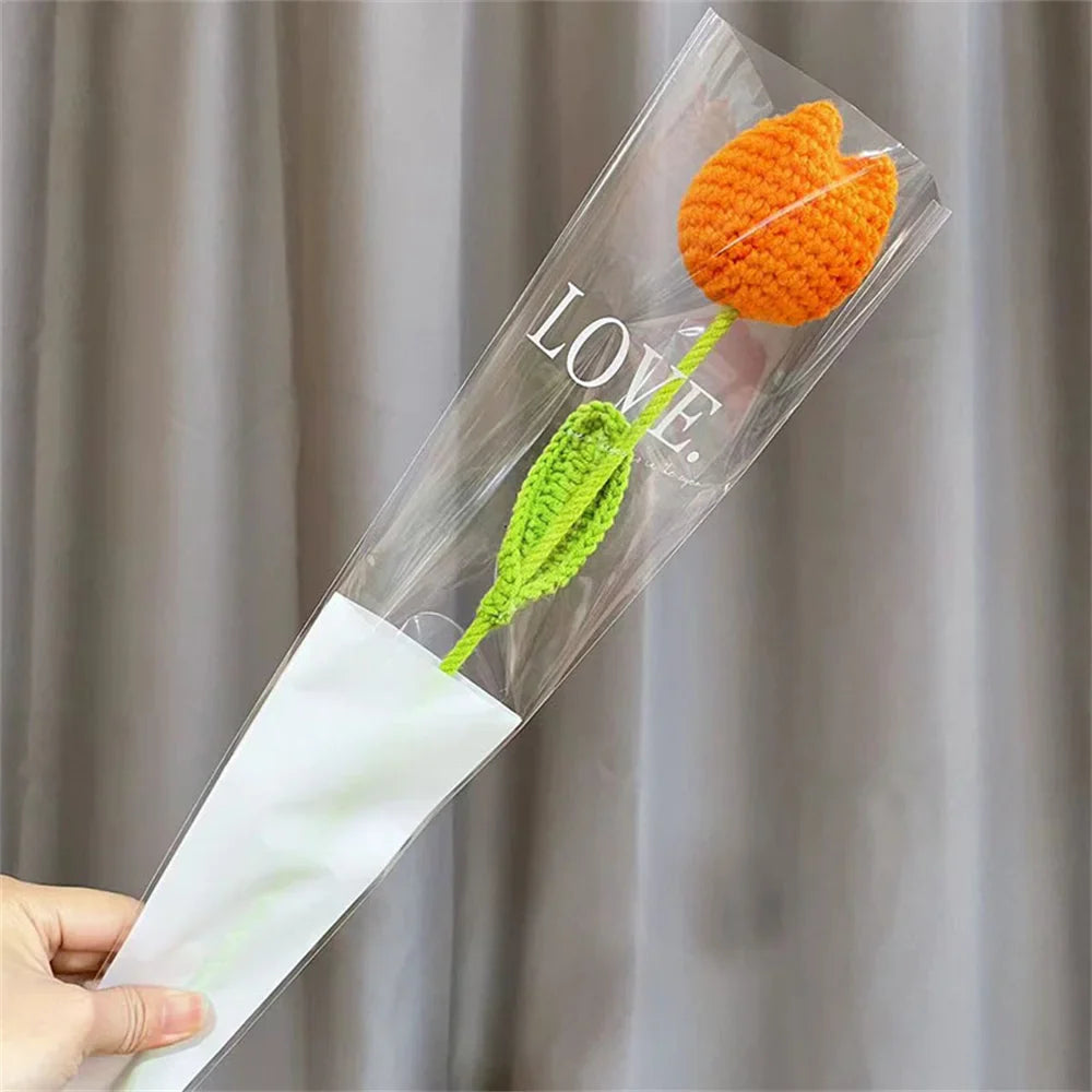 Hand-Knitted Rose, Tulip & Sunflower Bouquet – Crochet Simulation Floral Arrangement for Home Table Decor