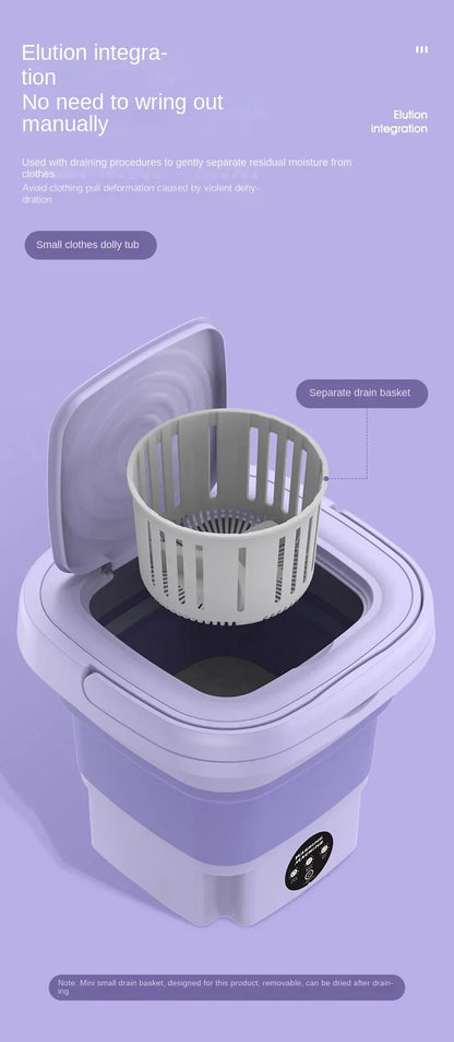 8L Portable Foldable Washing Machine – Mini Washer with Spin Dryer for Socks, Underwear & Panties