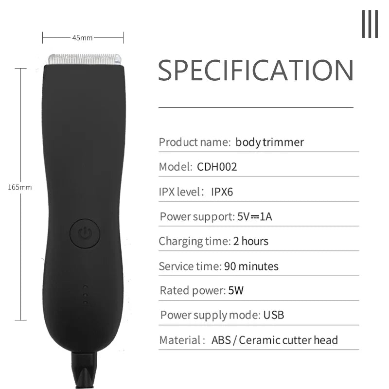 Men’s Body Hair Trimmer – Waterproof Electric Razor with Replaceable Ceramic Blade for Groin & Pubic Grooming