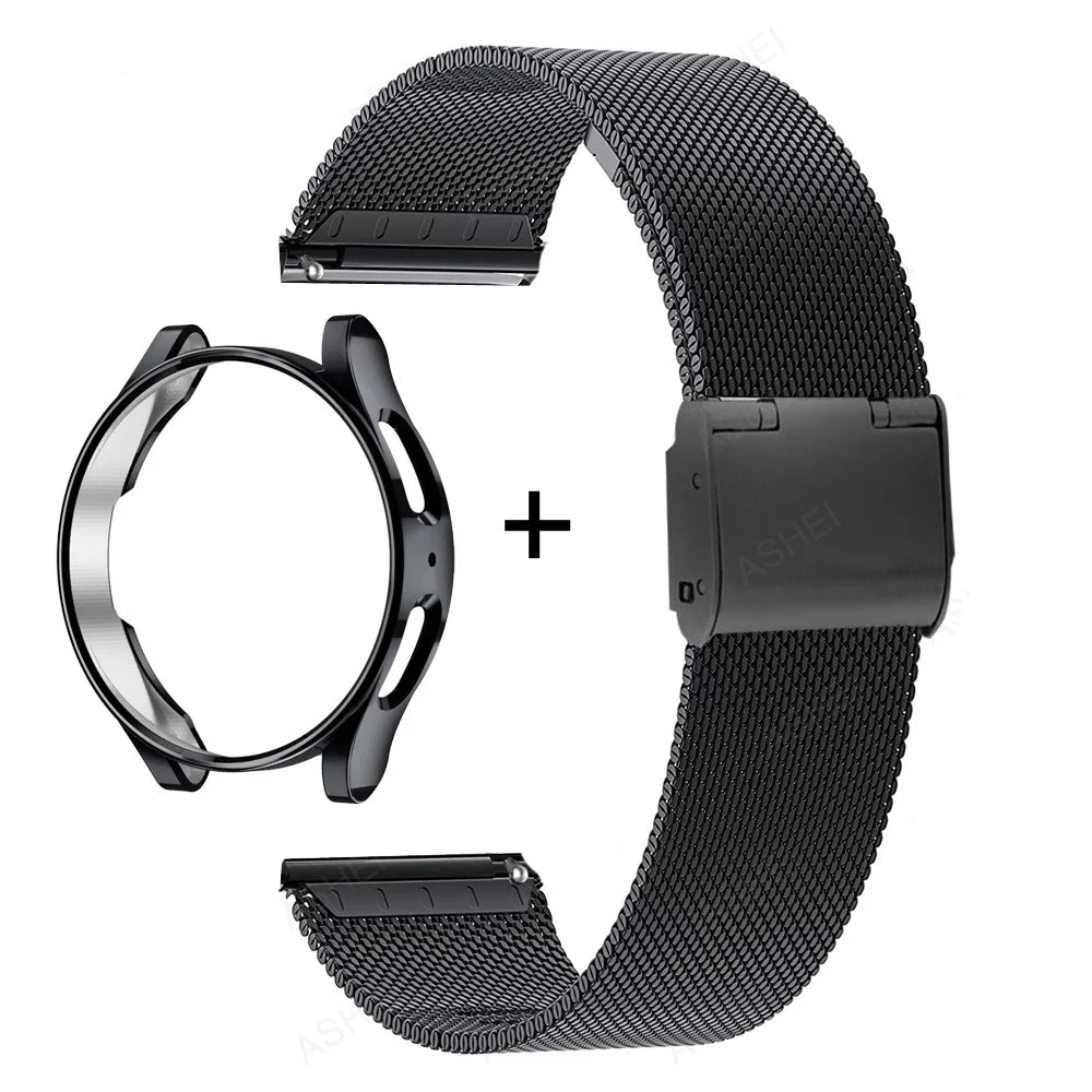 Samsung Galaxy Watch Case & Strap Set – Stainless Steel Band with Screen Protector for Watch 4/5/6, 40mm/44mm/45mm & Watch 5 Pro/6 Classic