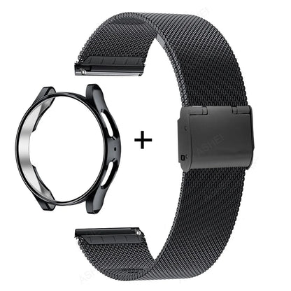 Samsung Galaxy Watch Case & Strap Set – Stainless Steel Band with Screen Protector for Watch 4/5/6, 40mm/44mm/45mm & Watch 5 Pro/6 Classic