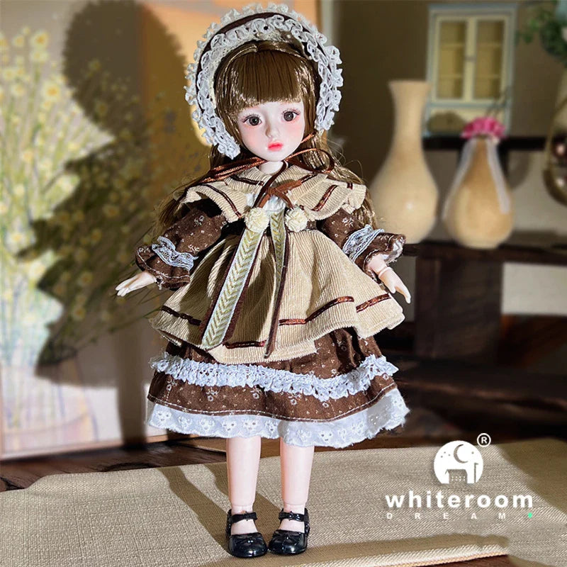 30cm 1/6 BJD Ball Jointed Doll – Starry Gray Eyes with Lolita Fashion Dress, DIY Toy Gift for Girls