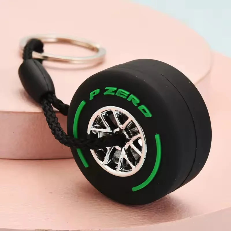 Mini F1 Racing Tire Keychain – Luxury Car Key Accessory & PVC Tire Pendant for Men, Car Lovers & Gifts