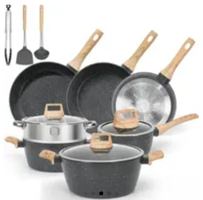SODAY 12 Piece Granite Nonstick Cookware Set - Induction Compatible Kitchen Pots and Pans