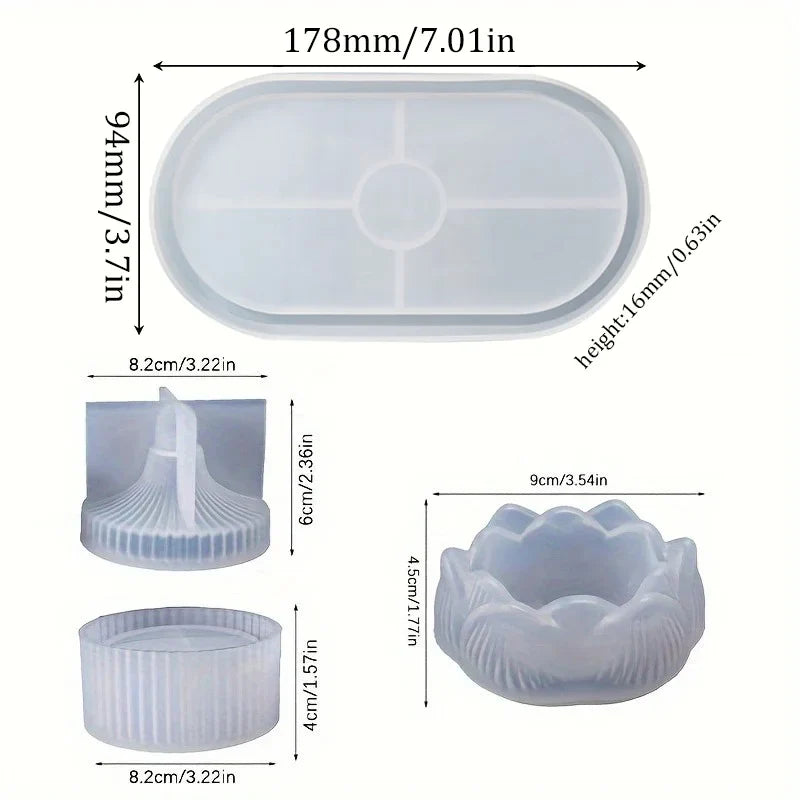 DIY Lotus Candle Holder 3-Piece Silicone Resin Mold – Handmade Epoxy, Plaster & Cement Craft Storage & Home Decor Making Kit