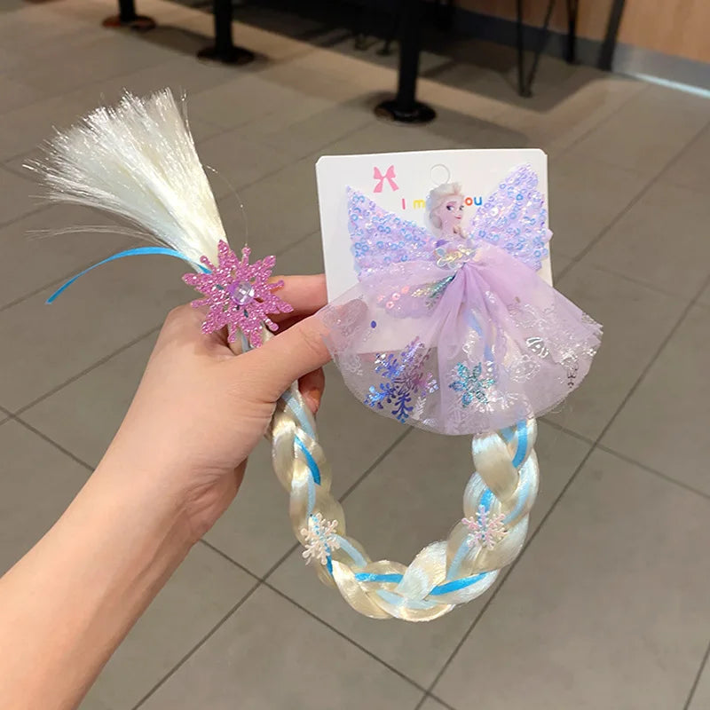 Disney Frozen Elsa Princess Wig & Braid Hairpin - Kawaii Hair Clip Accessories for Girls, Anime Cartoon Toy Gifts