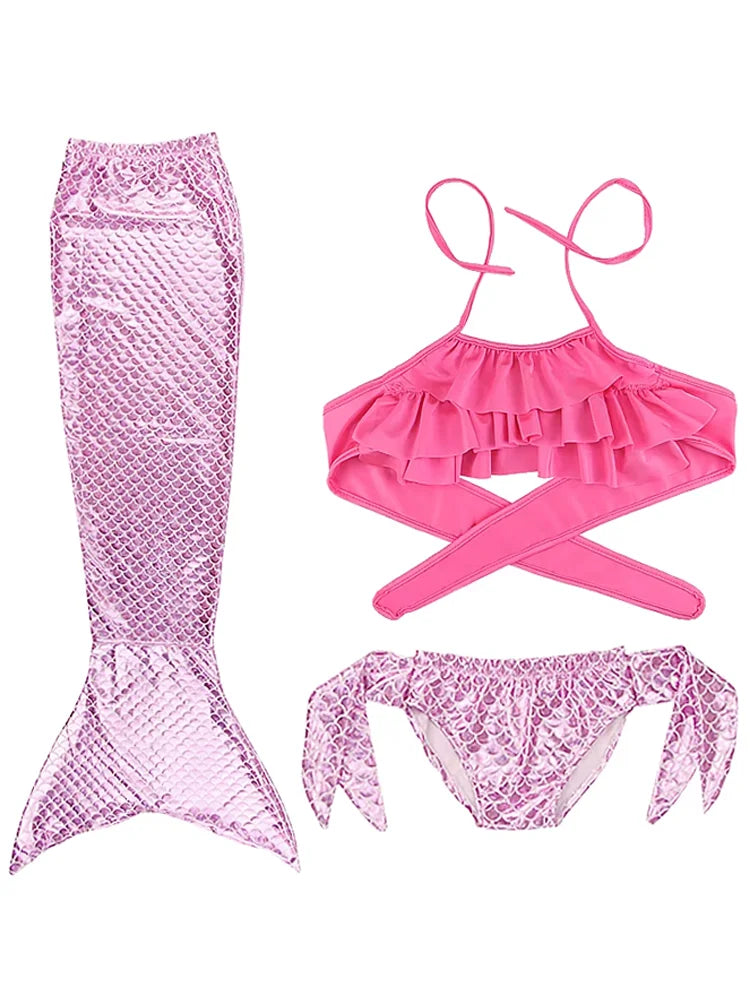 Cosplay Mermaid Tail Costume for Kids — Elastic Swimwear for Girls, Quick-Dry Swimming & Party Use