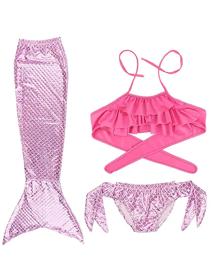 Cosplay Mermaid Tail Costume for Kids — Elastic Swimwear for Girls, Quick-Dry Swimming & Party Use