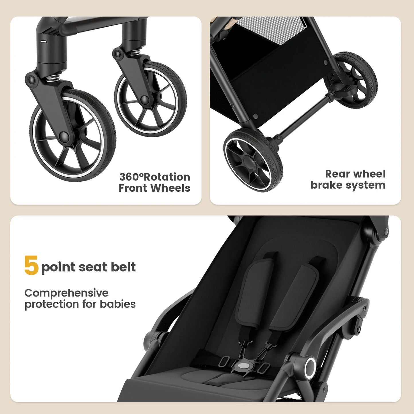 Foldable Luxury Baby Stroller Seat with 360° Swivel – Portable Newborn & Toddler Carriage