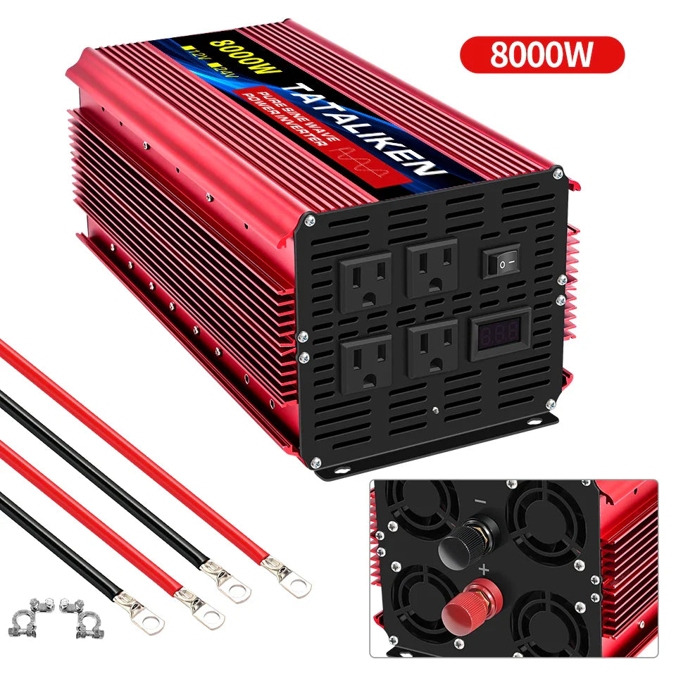 Pure Sine Wave Inverter 5000–10000W – 12V DC to 110V AC Portable Solar & Car Power Converter