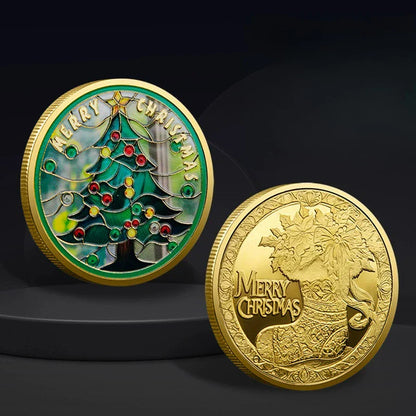 Christmas Commemorative Coin – Santa Claus Carriage & Boots Lucky Holiday Collectible Badge