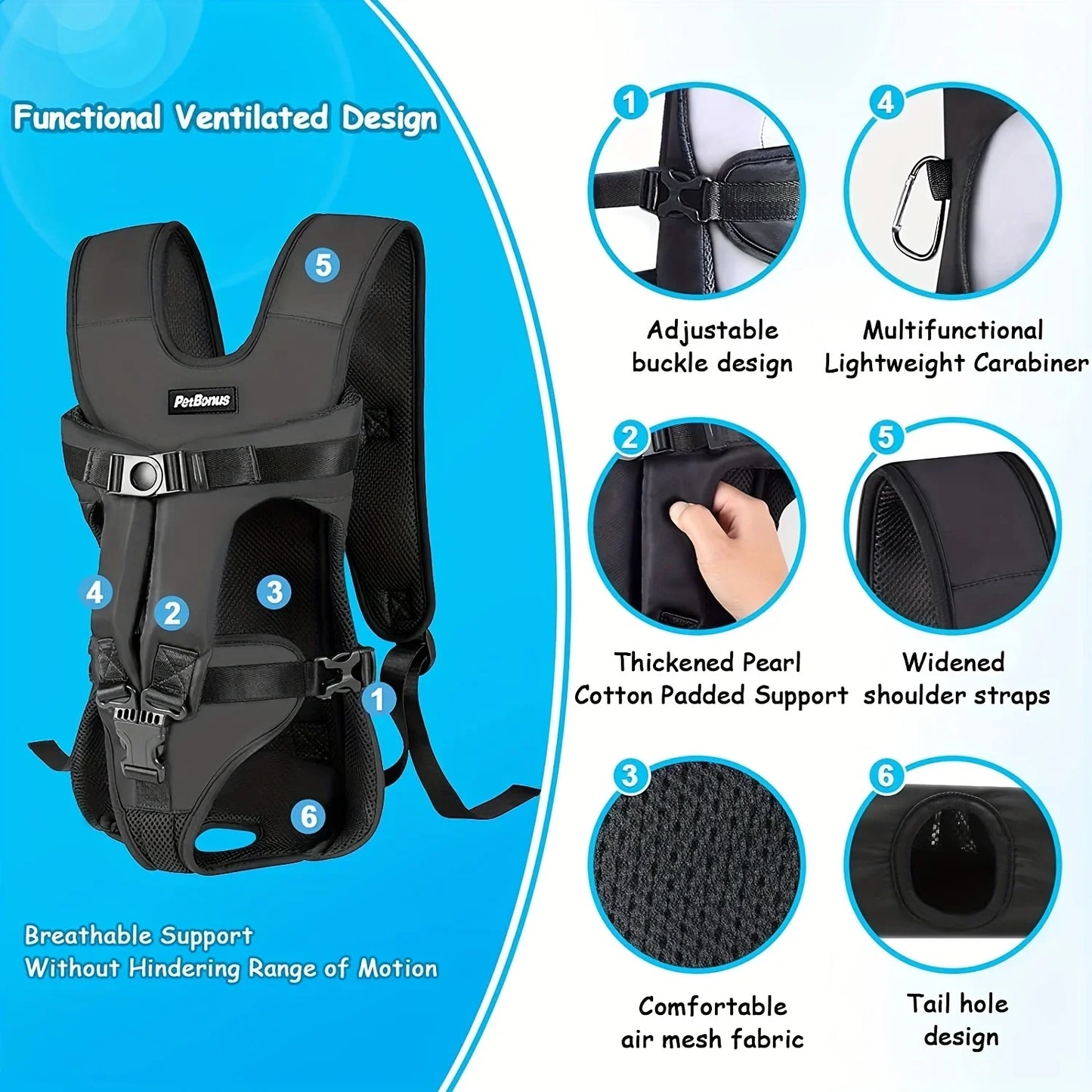 Adjustable Hands-Free Pet Front Dog Carrier Backpack - Ideal for Medium & Small Dogs - Convenient and Comfortable Pet Backpack