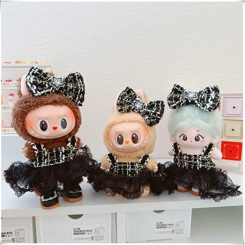 Labubu Doll Accessories — 17cm Luxury Woolen Shawl Suit & Skirt Set with Messenger Bag & Loafers
