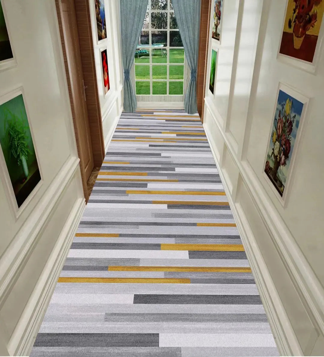 Nordic Modern Long Corridor Rug – Durable Washable Carpet Runner for Hallway, Stairway & Home