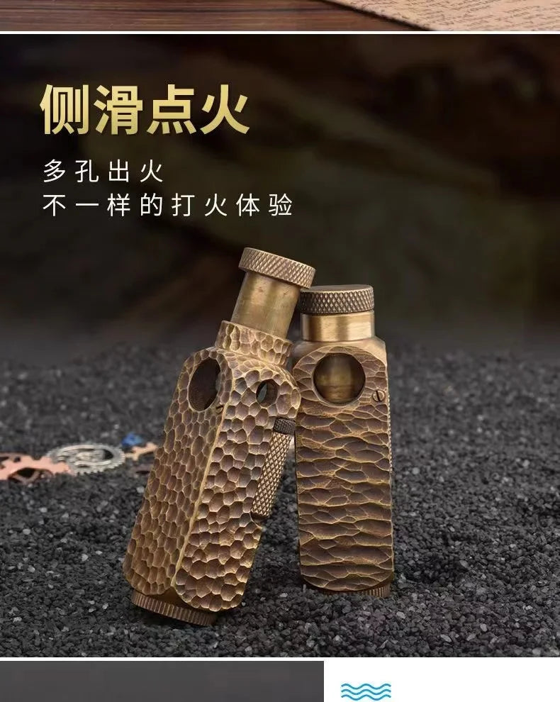 Handmade Brass Carved Trench Kerosene Lighter – Vintage Flamidor Gasoline Lighter, Heavy Men's Smoking Gift Collection