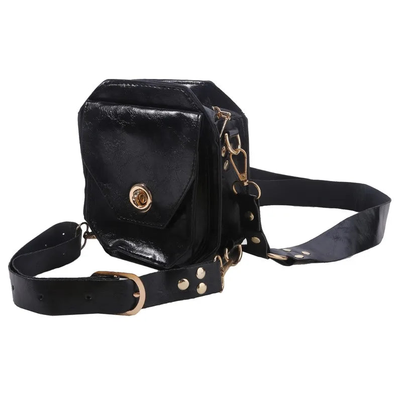 Punk Retro PU Waist Bag – Small Square Casual Crossbody Hip Pack for Women, Multi-Function Outdoor Leg Phone Pouch