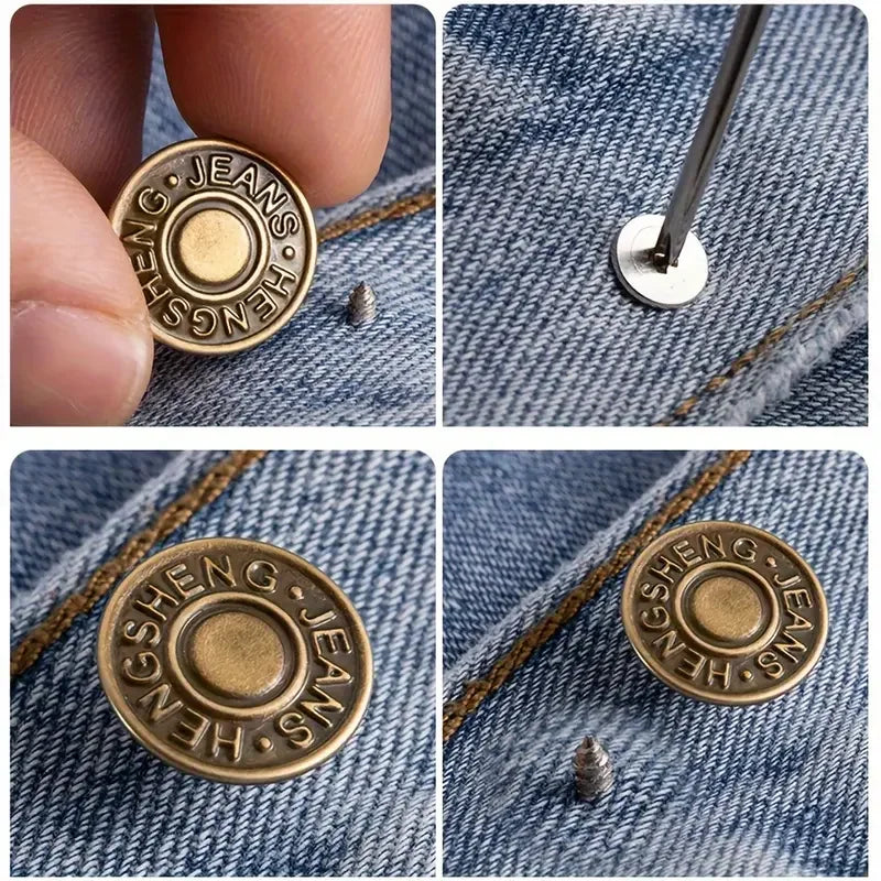 10PCS Adjustable No-Sew Bronze Jeans Buttons – Durable Metal Snap Fasteners for Pants & Denim Repair