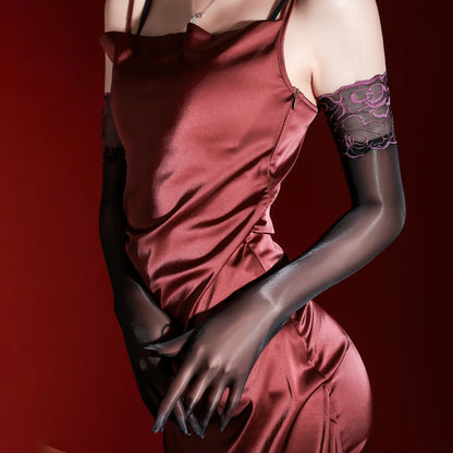 Ultra-Thin Aurora Lace Cuff Long Gloves for Women – Sheer Sexy Stretch Five-Finger Nightclub Cosplay Costume Accessories