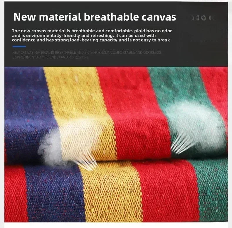 Outdoor Canvas Camping Hammock – Anti-Rollover Portable Thick Fabric Single/Double with Carry Bag