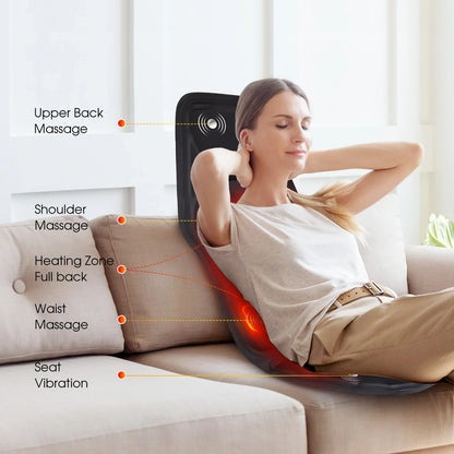 Electric Full-Body Massage Chair Cushion | Infrared Heating Vibrator for Back, Neck & Lumbar – Car, Home, Office