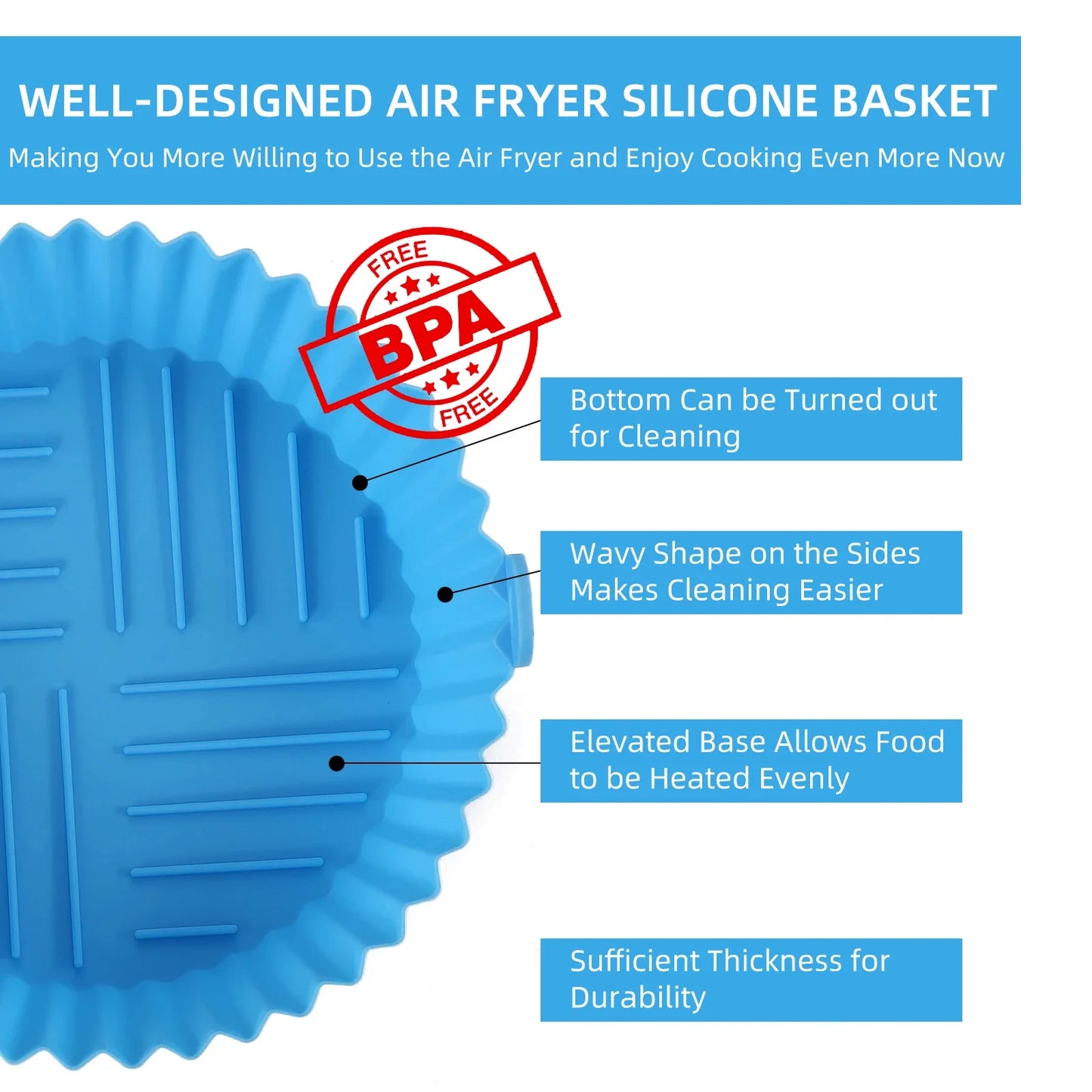 Reusable Air Fryer Silicone Liners: Food-Safe, Non-Stick Silicone Pot for Air Fryer Basket - Easy Cleaning Accessory