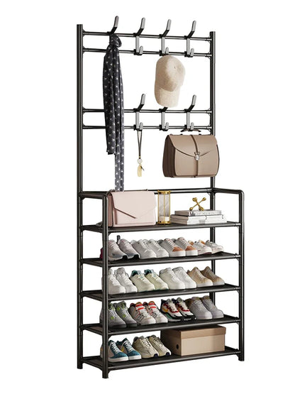 Multi-Layer Shoe Rack & Hat Hanger – Simple Floor Organizer with Load-Bearing Shelf for Shoes & Hats