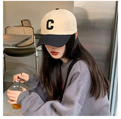 Unisex Baseball Cap – Fashion Letter C Patch, Color Block Design, Summer Sun Visor Hat for Men & Women