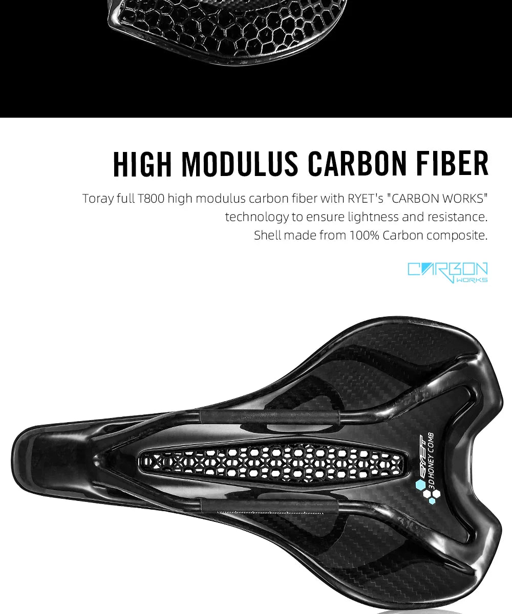 RYET Carbon 3D Printed Bike Saddle – Ultralight 175g Seat for Men & Women Road, MTB, Gravel, Triathlon Cycling