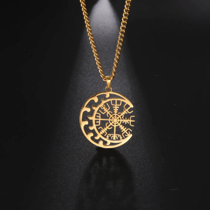 Viking Nordic Rune Compass Necklace – Stainless Steel Triquetra Amulet Pendant Jewelry Gift