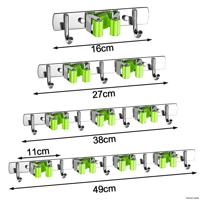 Stainless Steel Wall Mount Mop Organizer Holder: Broom Hook for Kitchen & Bathroom Organization