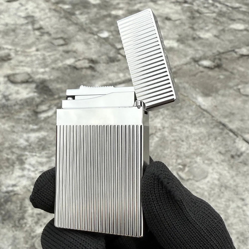 JT.Dunant Luxury Brass Gas Lighter - Refillable Butane Cigarette & Cigar Accessory with Vertical Pattern Design