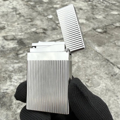 JT.Dunant Luxury Brass Gas Lighter - Refillable Butane Cigarette & Cigar Accessory with Vertical Pattern Design
