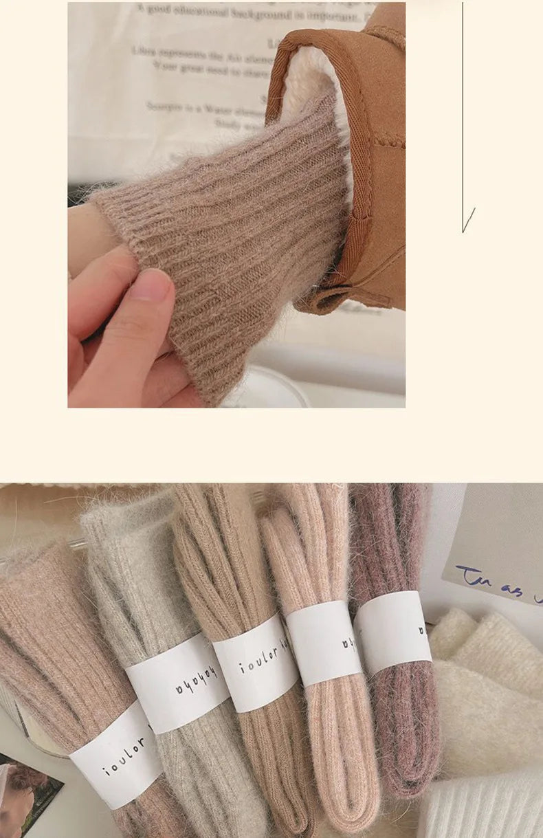 Winter Cashmere Wool Socks for Women – Warm Thicken Thermal Long Socks, Japanese Harajuku Style