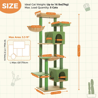 Large Cat Tree Tower – Multi-Level Plush Indoor Cat Condo with Scratching Posts, Boards, Perches & Caves